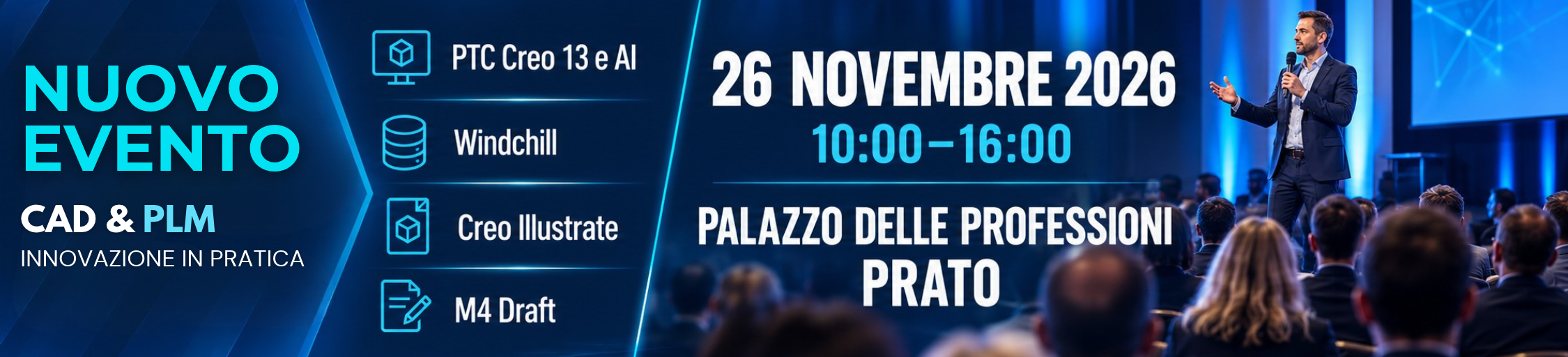 Nuovo evento CAD e PLM a Prato con Creo 13, Intelligenza Artificiale, Windchill, Creo Illustrate e M4 Drafting