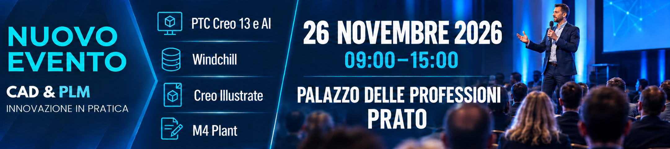 Evento CAD e PLM a Prato dedicato a Creo 13, AI, Windchill, Creo Illustrate e M4 Plant