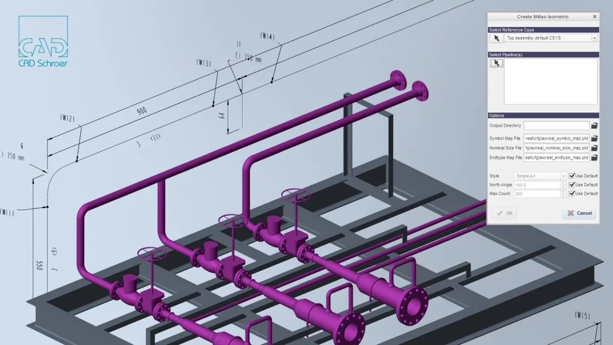 Tubazioni isometriche industriali progettate con M4ISO di CAD Schroer